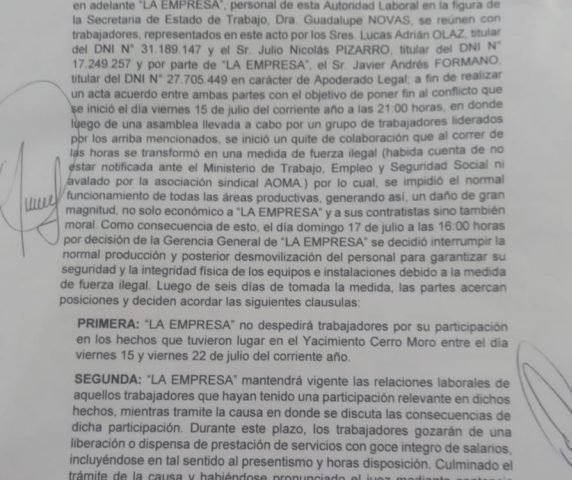 santa cruz yamana dispenso a los trabajadores que participaron en el conflicto