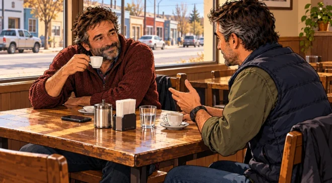 Charla de café junto a la ventana
