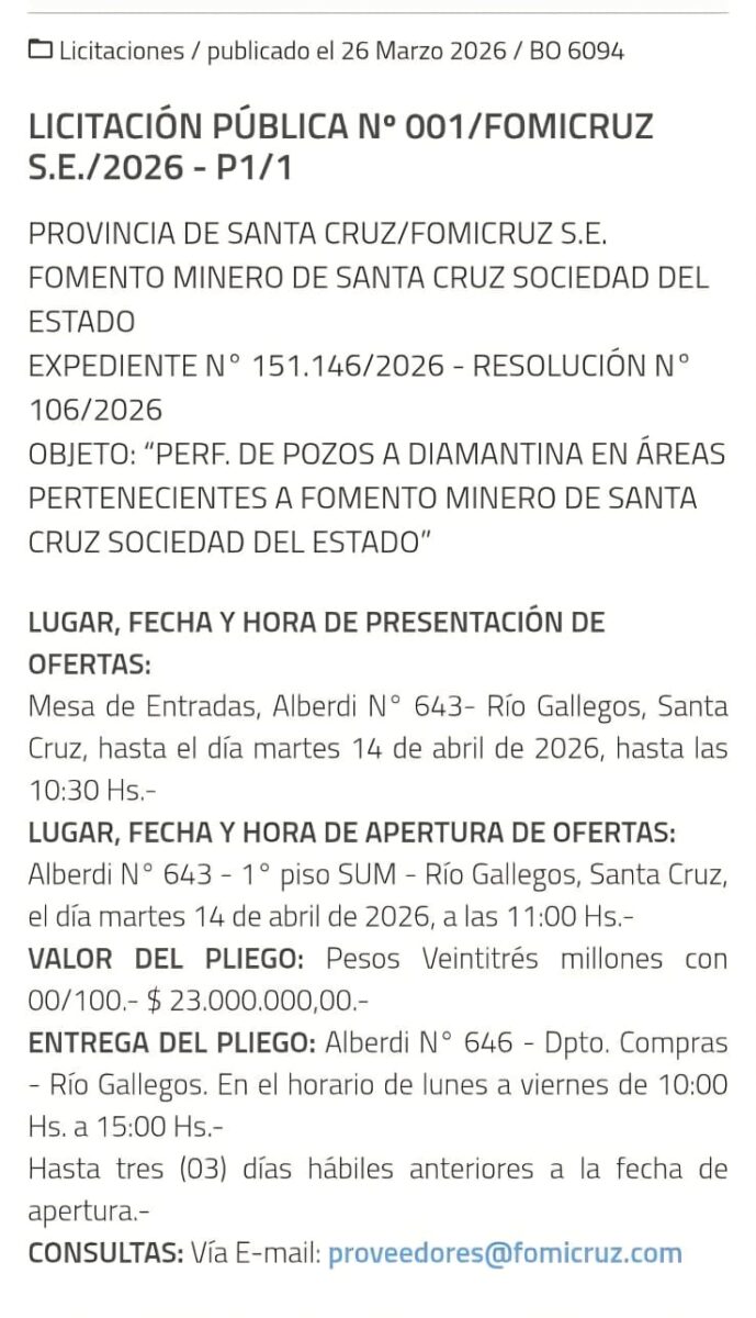 FOMICRUZ LIC. 01 PERFORACIONES