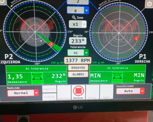 Rotor balanceado correctamente (lecturas en verde) PM Ref EM